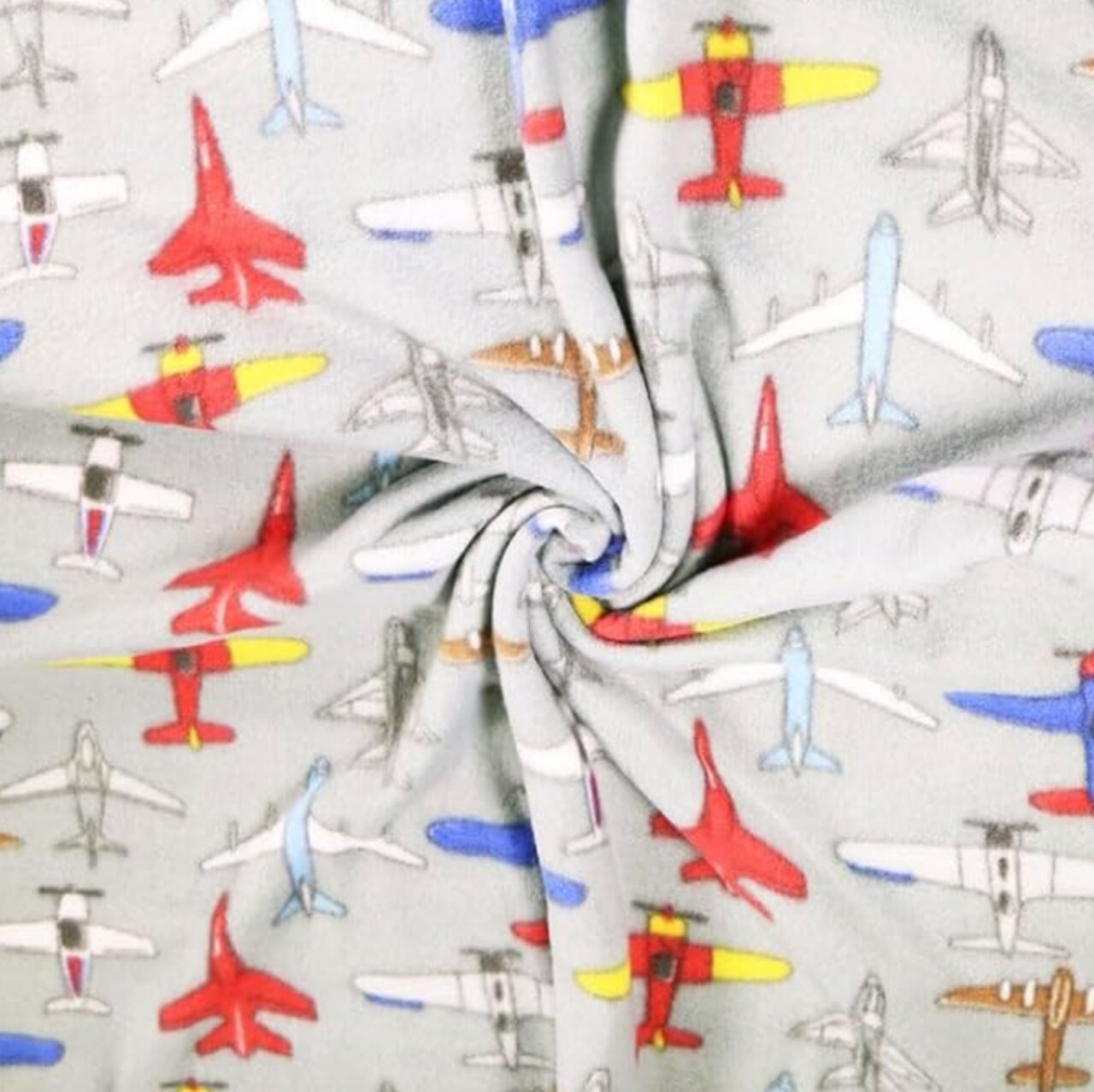 FabricLA | Fleece Fabric By The Yard | 72"X60" Inch Wide | Anti Pill Polar Fleece | Soft, Blanket, Throw, Poncho, Pillow Cover, PJ Pants, Booties, Eye Mask - Grey Airplanes (2 Yard)